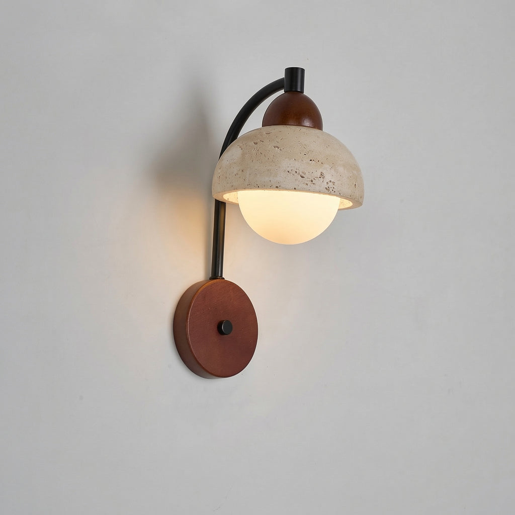 Travertine Globe Wall Lamp with Curved Arm