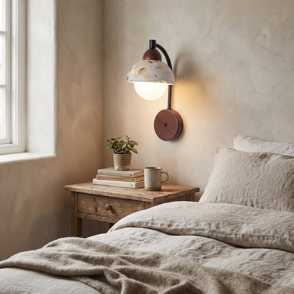 Travertine Globe Wall Lamp with Curved Arm