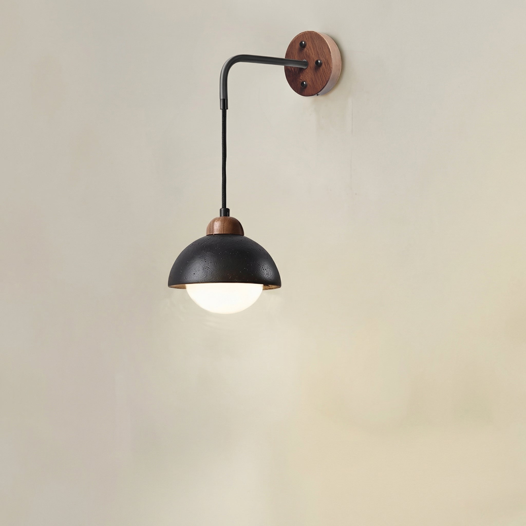 Black Travertine Hanging Wall Lamp with Pull Cord Switch