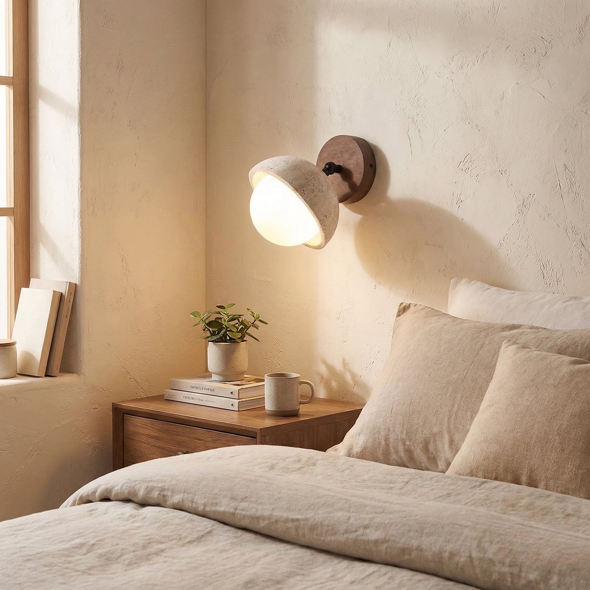 Adjustable Travertine Wall Light with Glass Diffuser