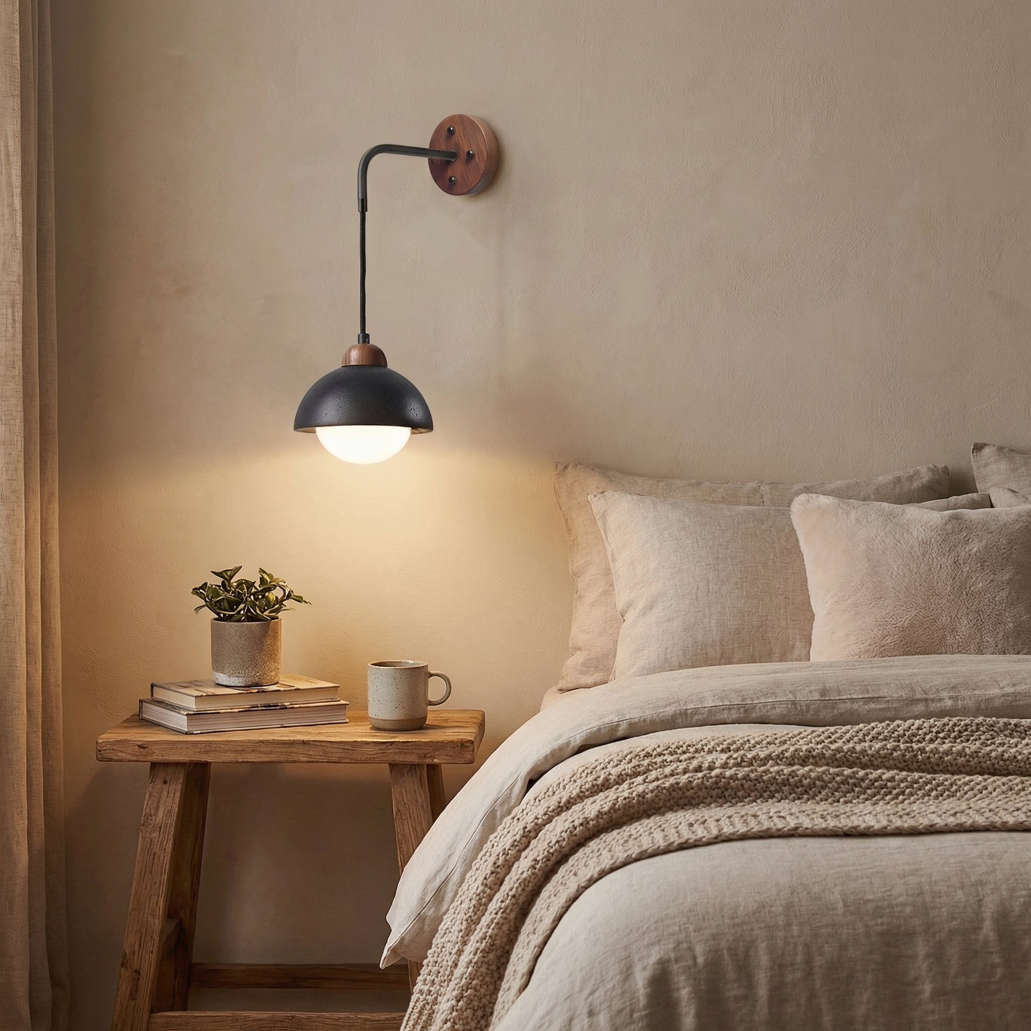 Black Travertine Hanging Wall Lamp with Pull Cord Switch