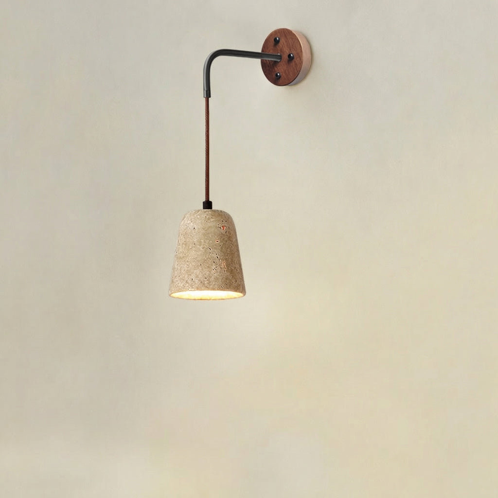Travertine Hanging Tapered Wall Lamp with Wooden Base