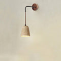 Travertine Hanging Tapered Wall Lamp with Wooden Base