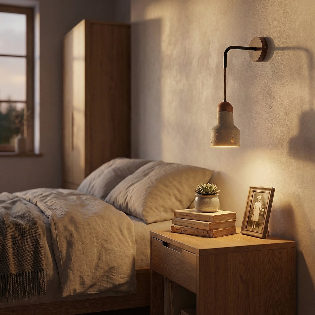 Travertine Hanging Bottle-Shaped Wall Lamp with Wooden Detail