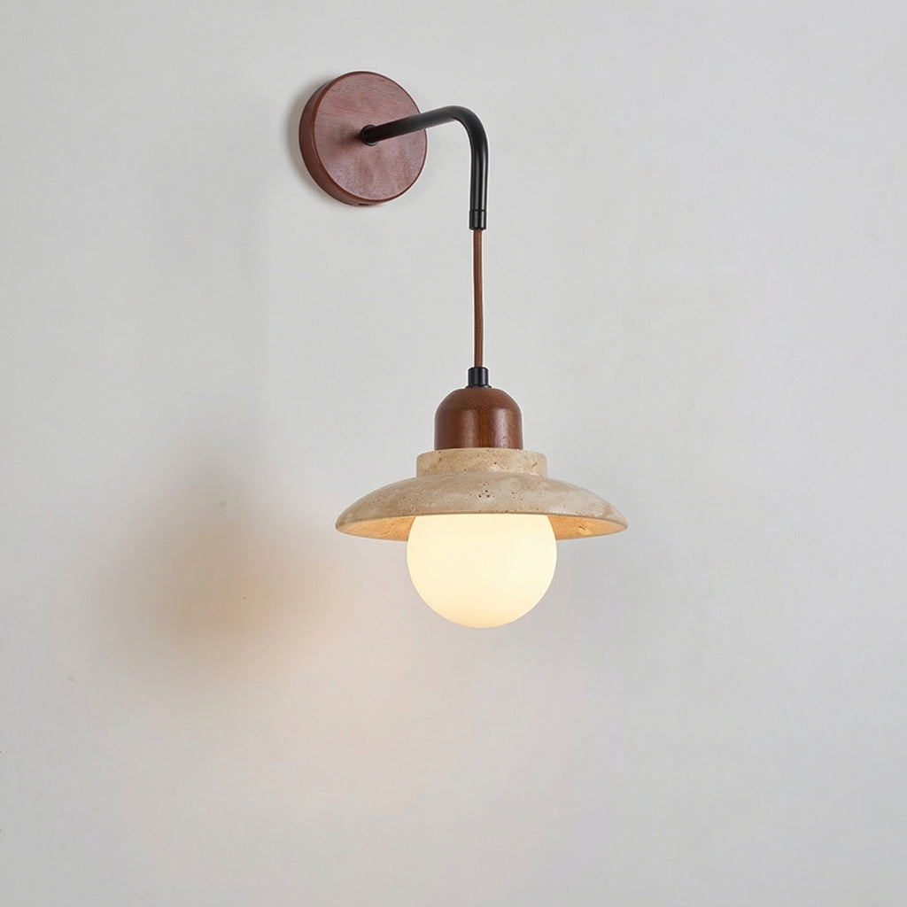 Travertine Wide Shade Wall Lamp with Glass Globe