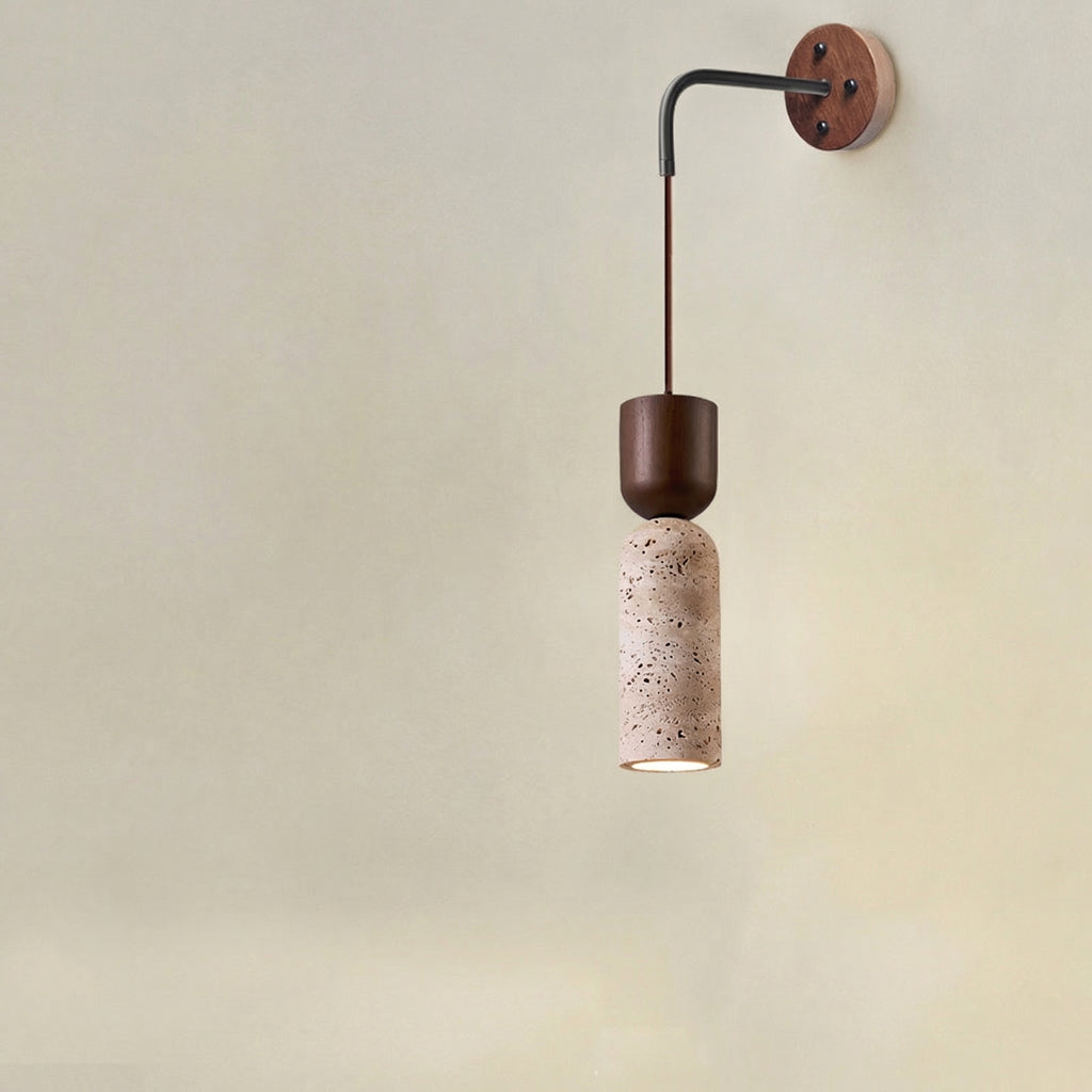Travertine Hanging Wall Lamp with Wooden Top