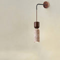 Travertine Hanging Wall Lamp with Wooden Top