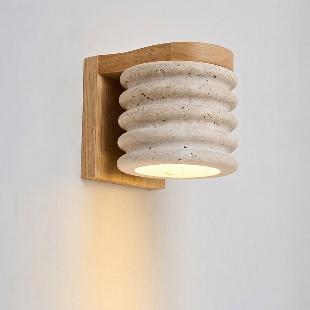Travertine Ribbed Wall Lamp with Wooden Frame