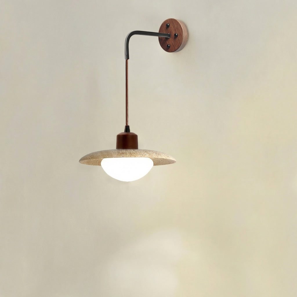 Travertine Wide Disc Wall Lamp with Glass Diffuser