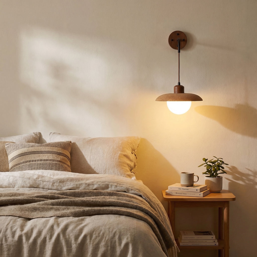 Travertine Wide Disc Wall Lamp with Glass Diffuser