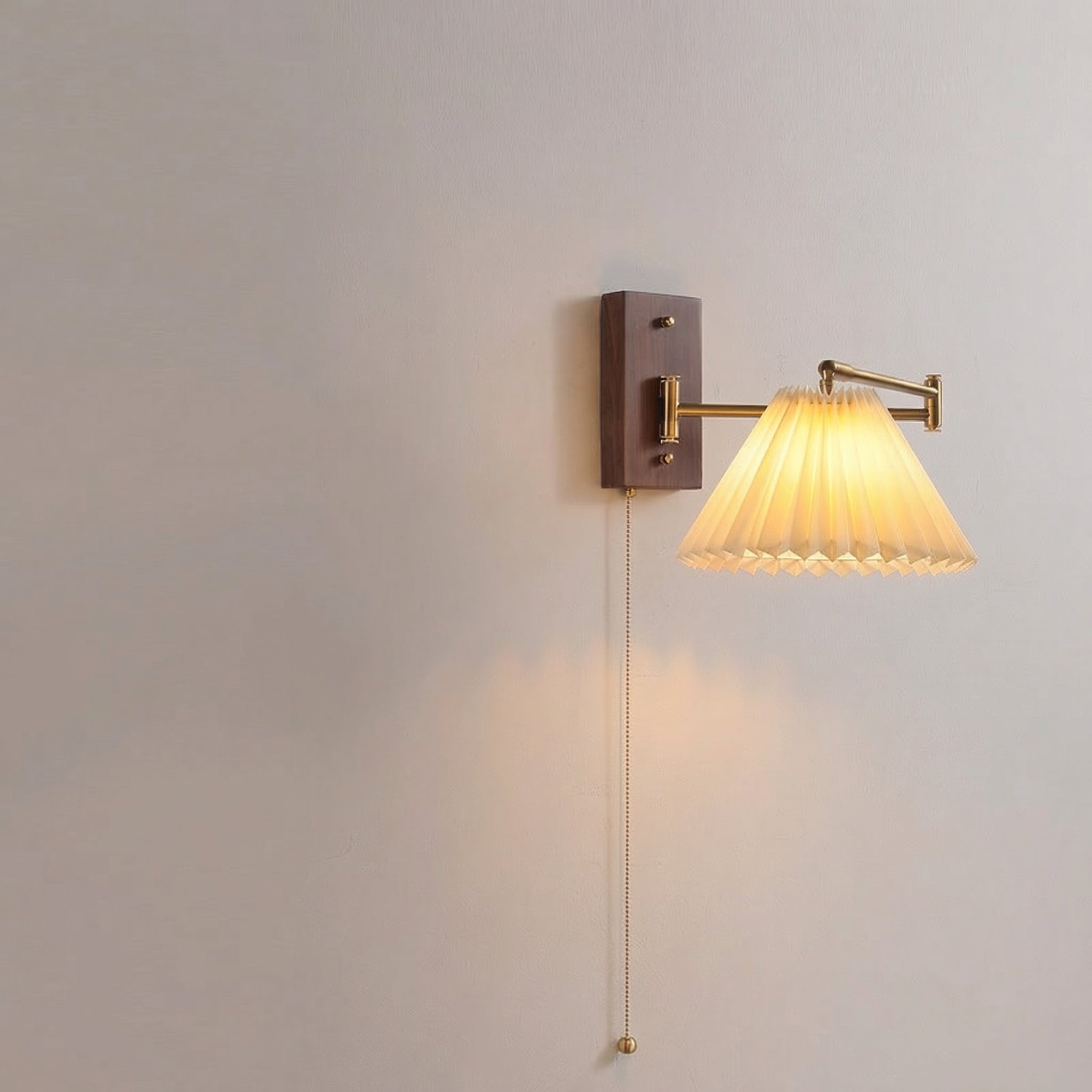 Nordic Pleated Fabric Wall Lamp with Brass Arm