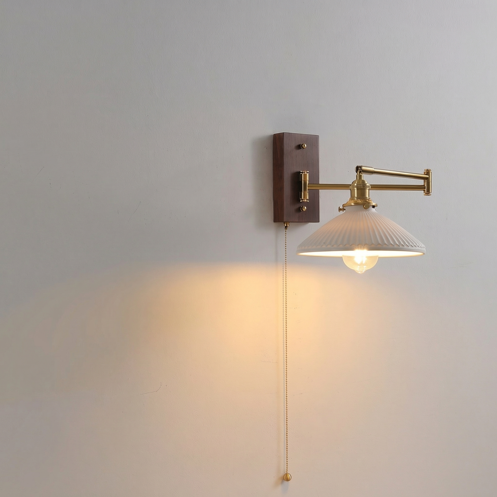 Nordic Pleated Ceramic Wall Lamp with Brass Arm