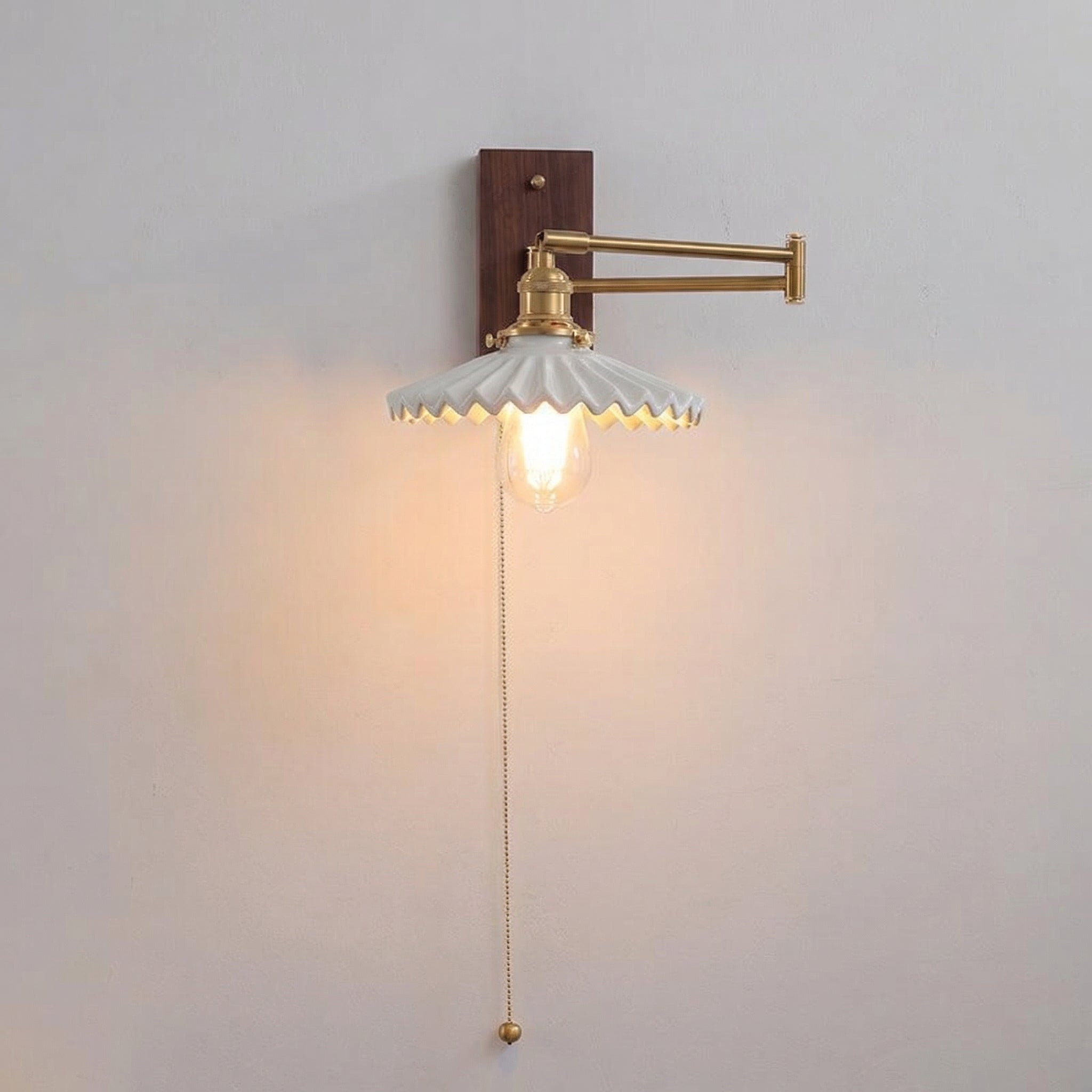 Nordic Wave Porcelain Wall Lamp with Brass Arm