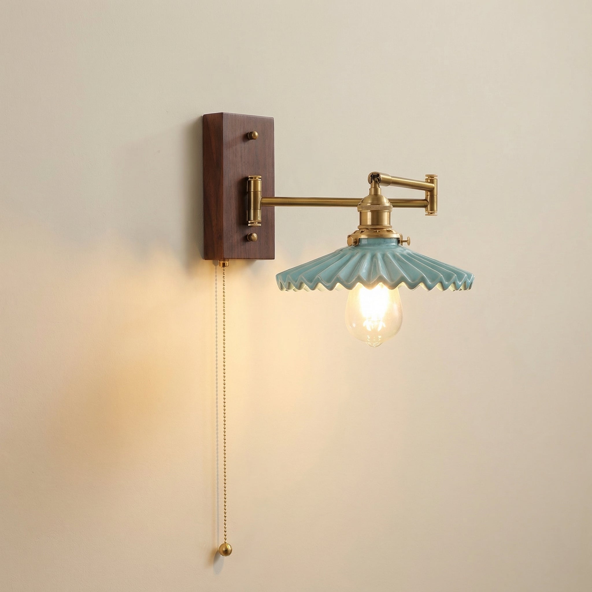 Nordic Wave Porcelain Wall Lamp with Brass Arm