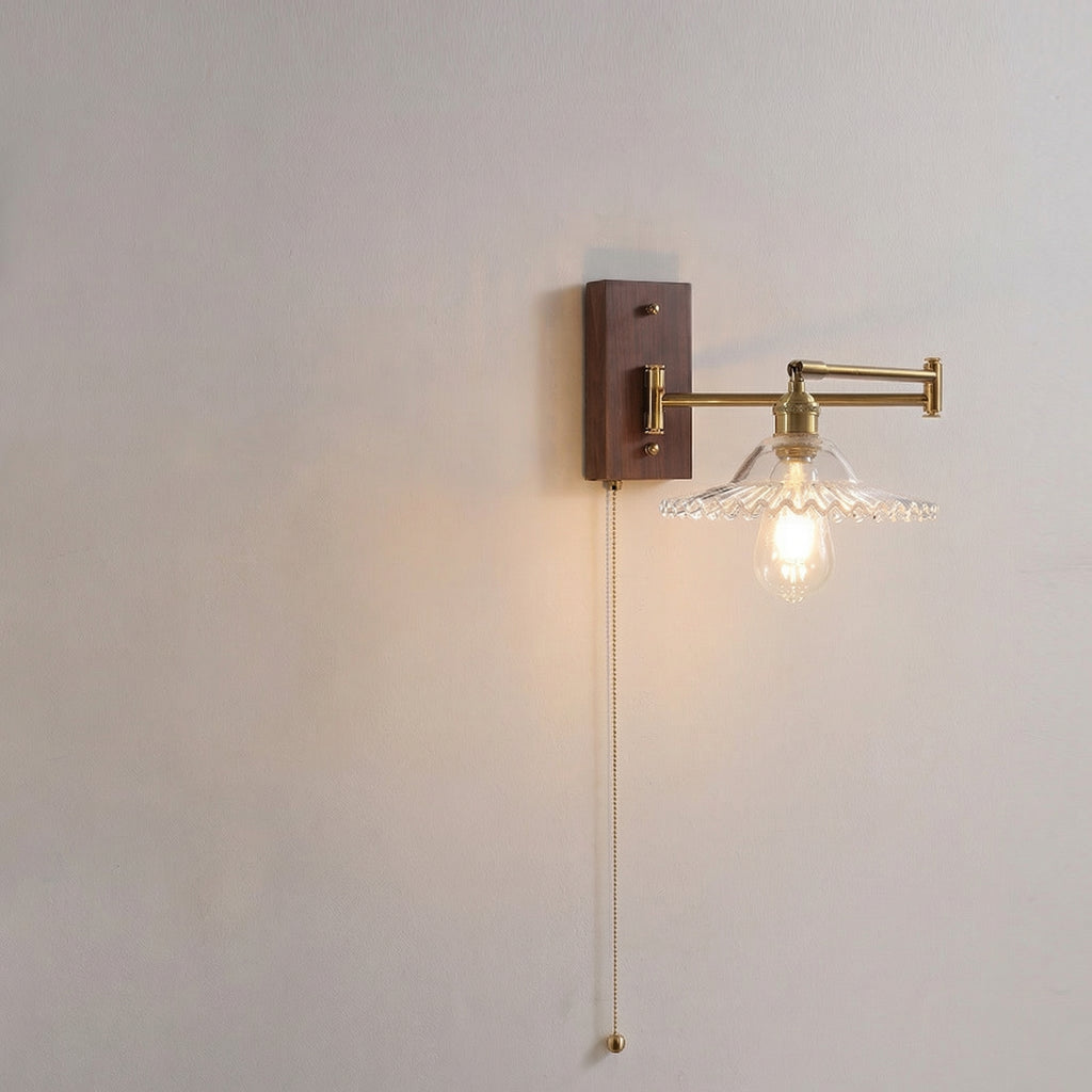 Nordic Transparent Glass Wall Lamp with Brass Arm