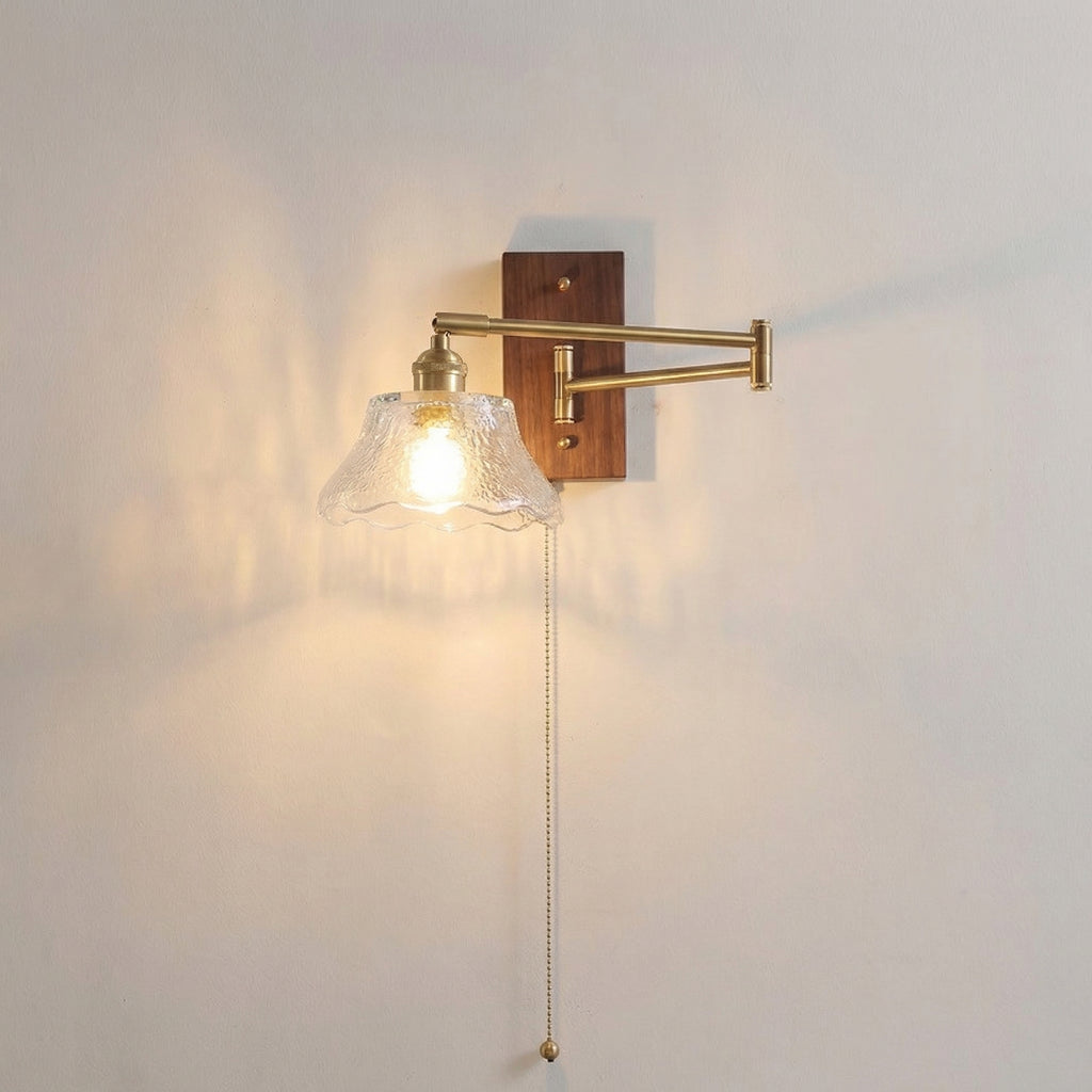 Nordic Vintage Glass Bell Wall Lamp with Brass Arm