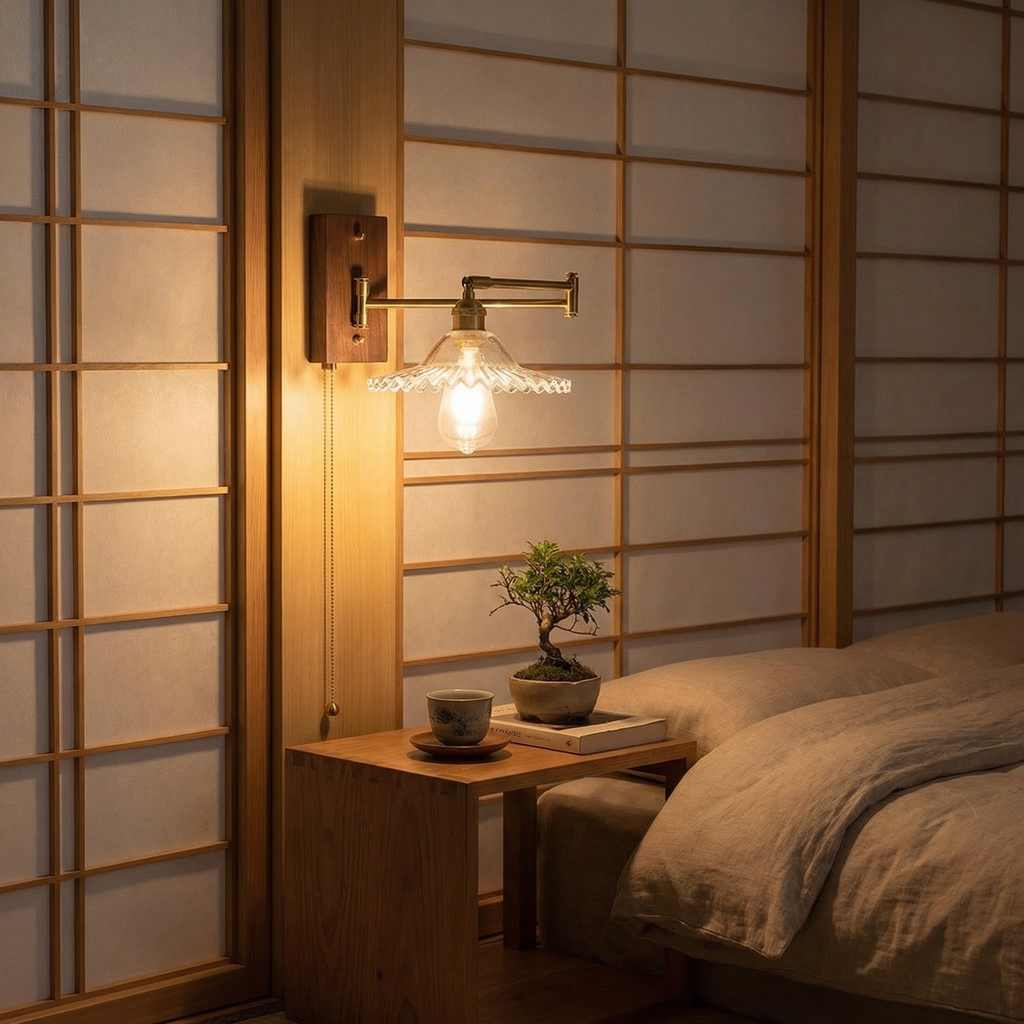 Nordic Transparent Glass Wall Lamp with Brass Arm