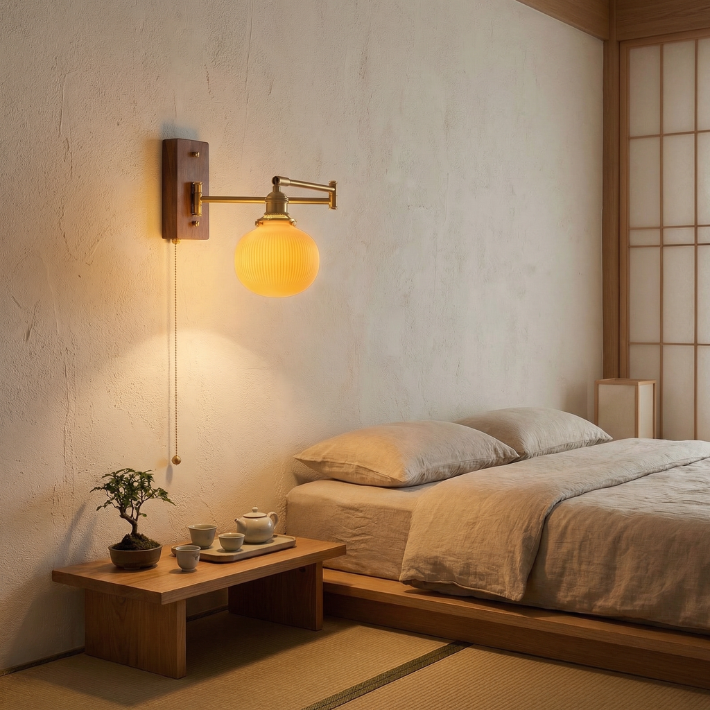 Nordic Ceramic Globe Wall Lamp with Brass Arm