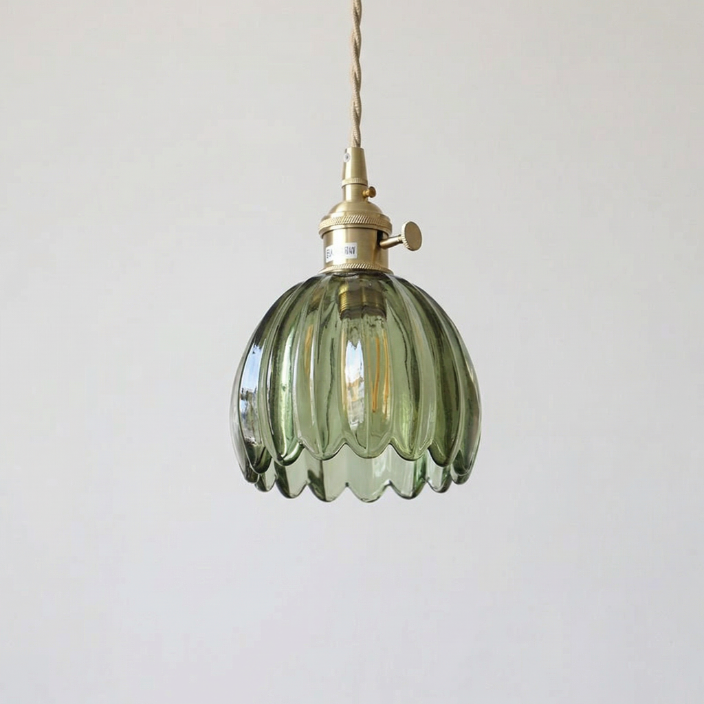 Floral all Copper Glass Pendant Light with Brass Fitting