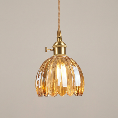 Floral all Copper Glass Pendant Light with Brass Fitting