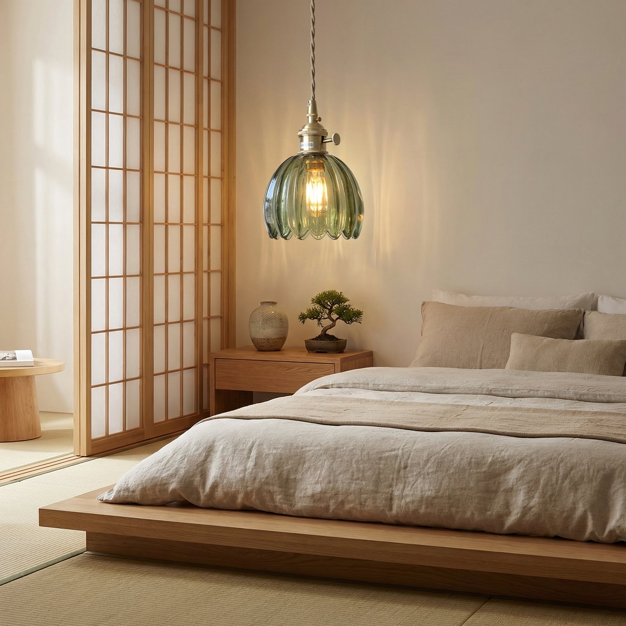 Floral all Copper Glass Pendant Light with Brass Fitting