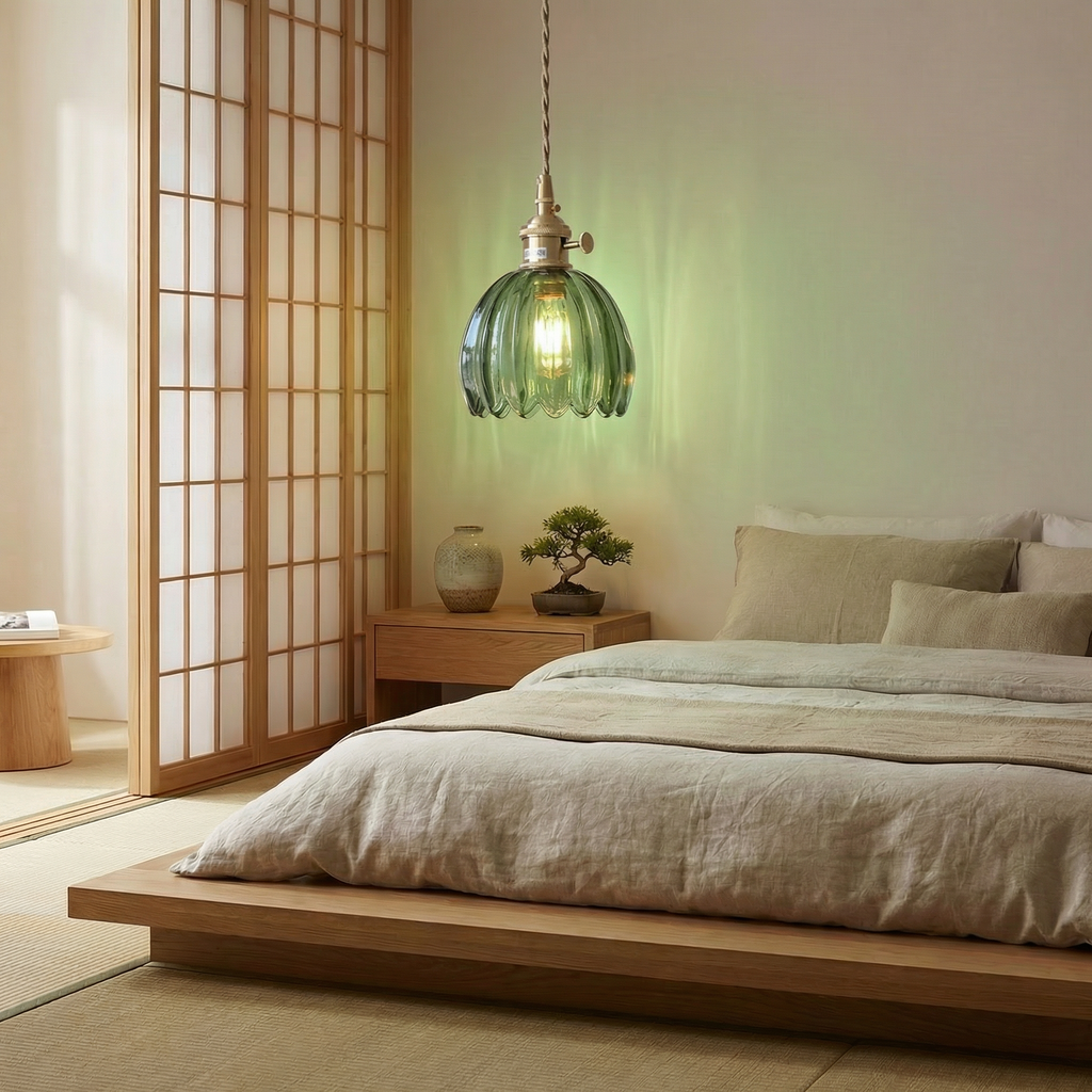 Floral all Copper Glass Pendant Light with Brass Fitting