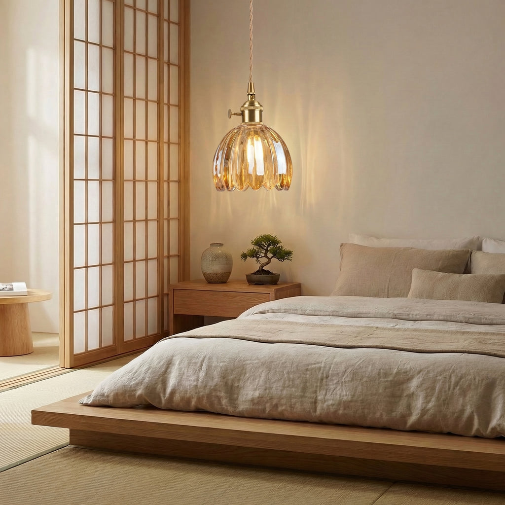 Floral all Copper Glass Pendant Light with Brass Fitting