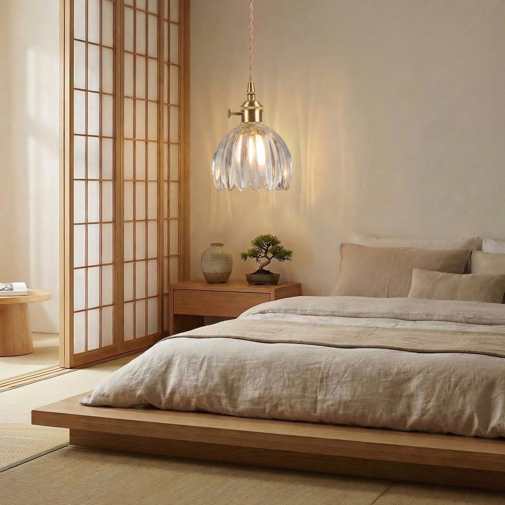 Floral all Copper Glass Pendant Light with Brass Fitting