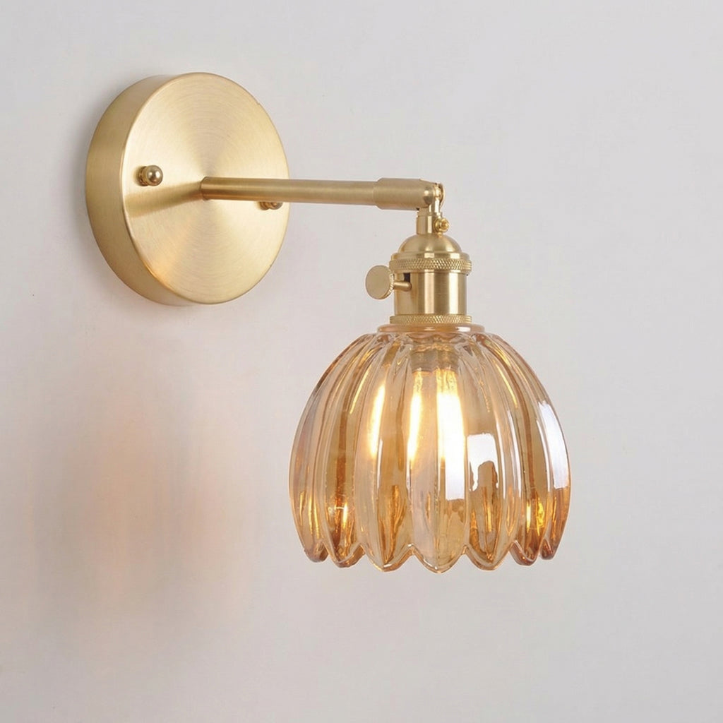 Amber Glass Flower Pendant Light with Brass Holder