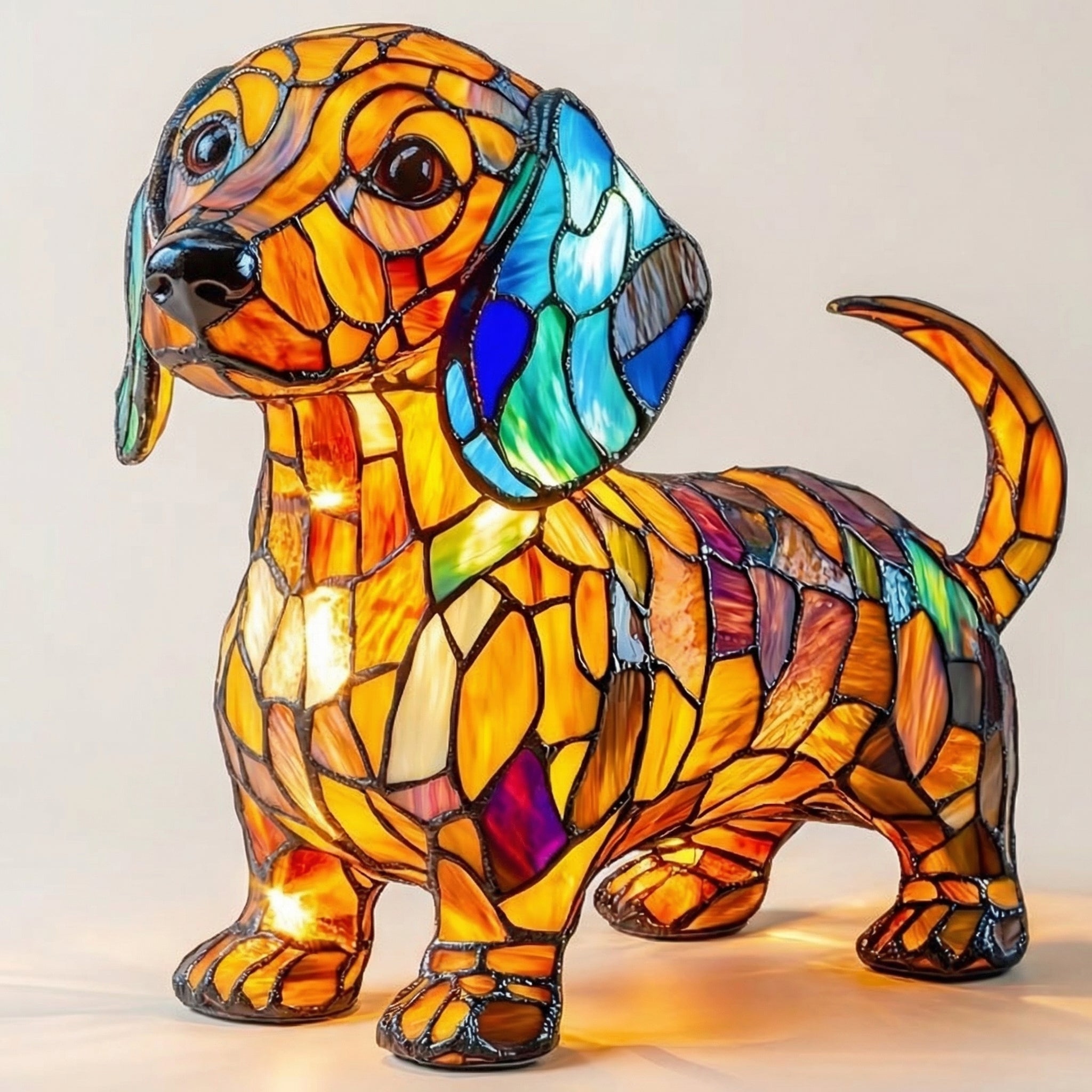 Colorful Mosaic Dachshund Dog Lamp