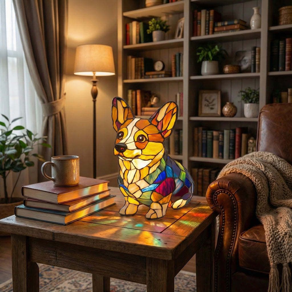 Colorful Mosaic Dachshund Dog Lamp