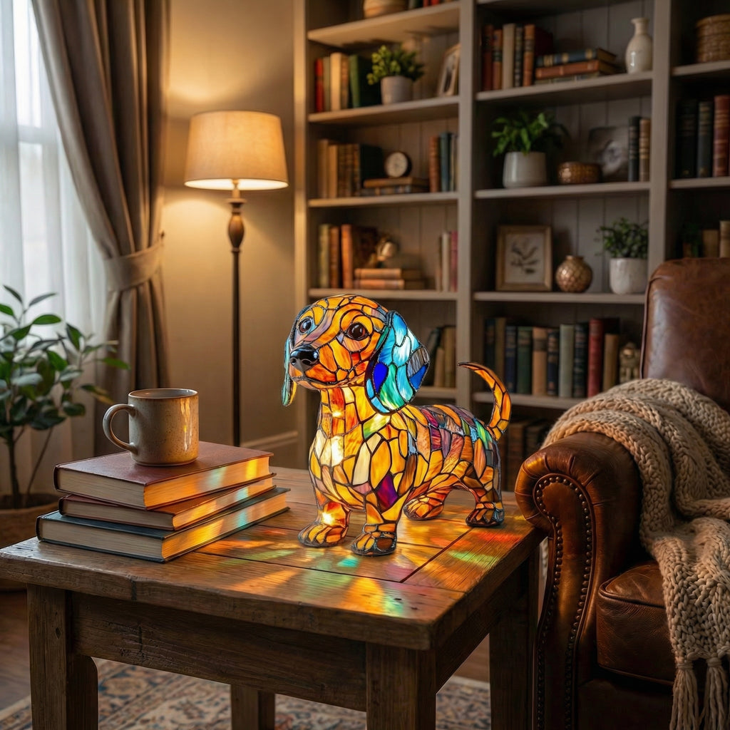 Colorful Mosaic Dachshund Dog Lamp