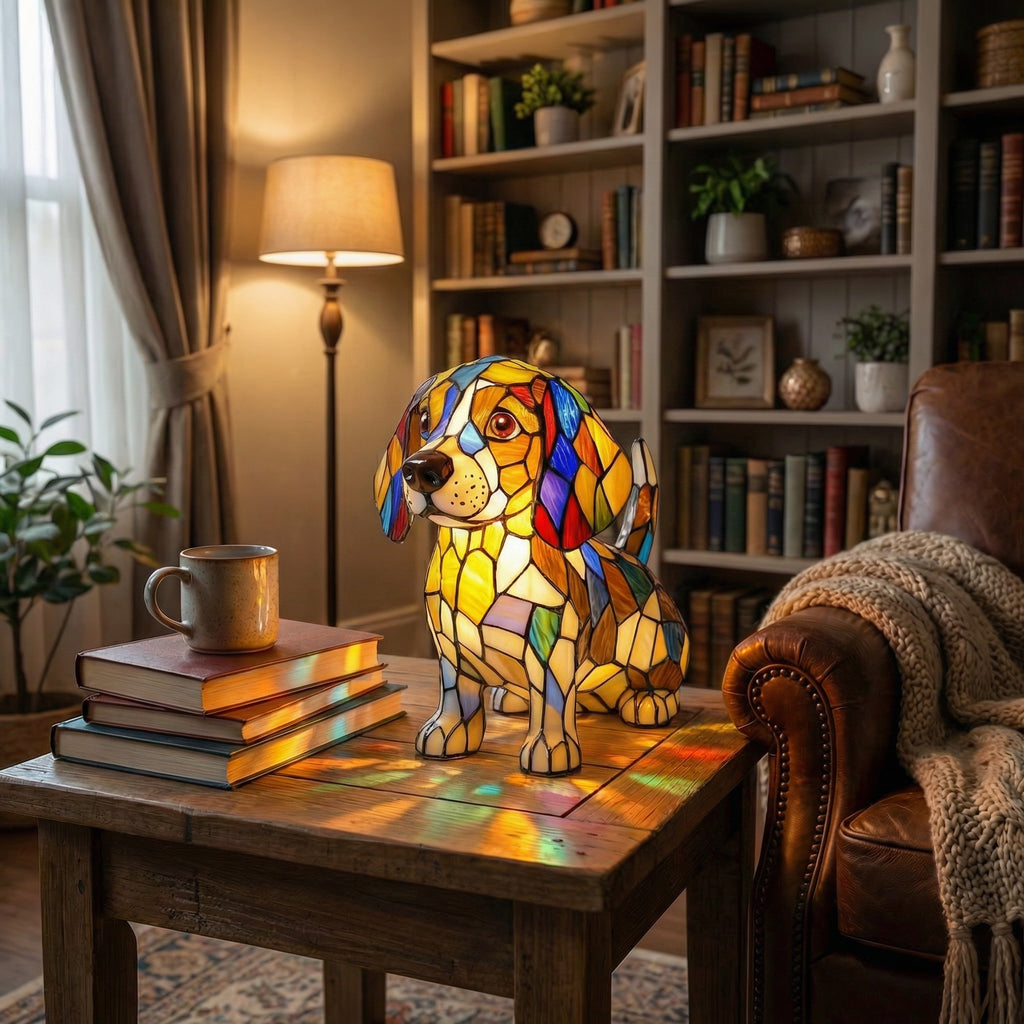 Colorful Mosaic Dachshund Dog Lamp
