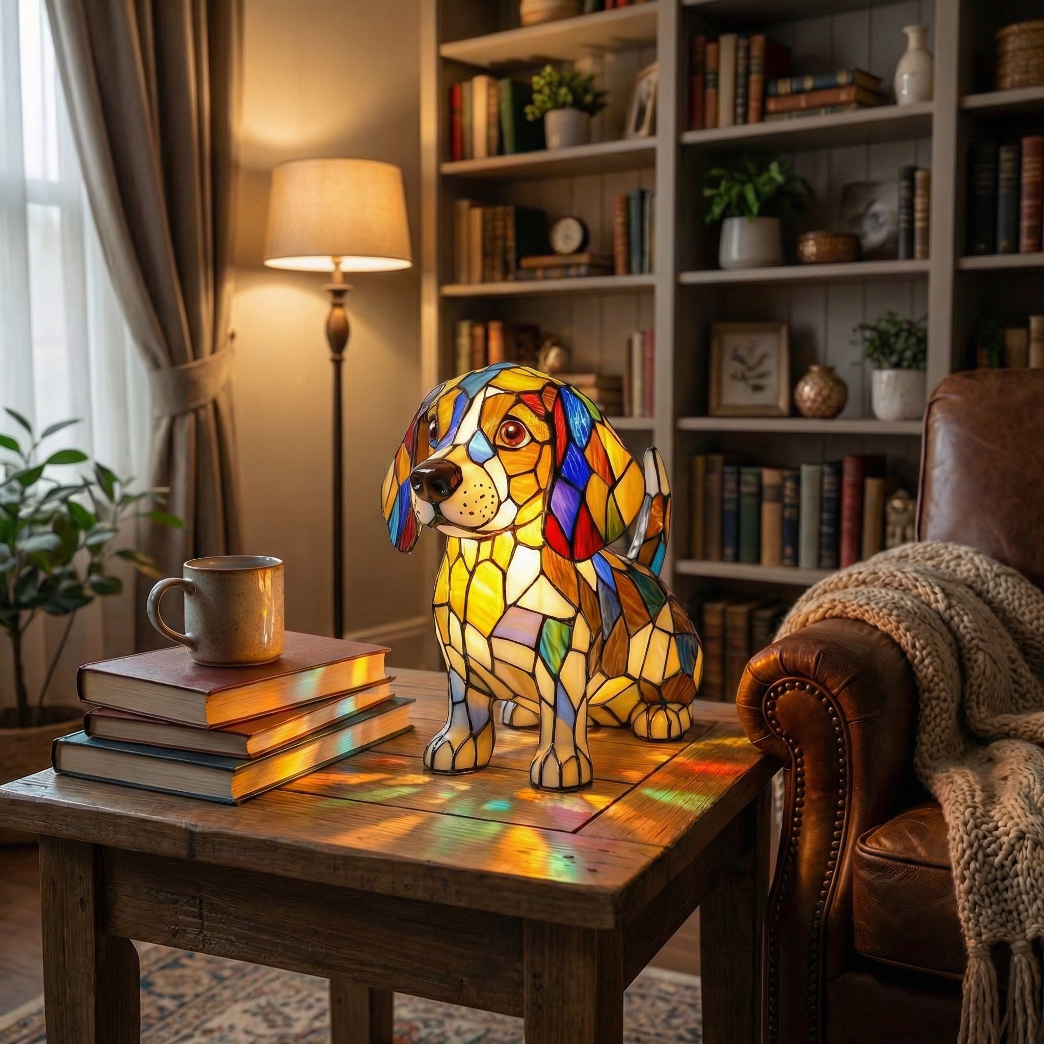 Colorful Mosaic Dachshund Dog Lamp