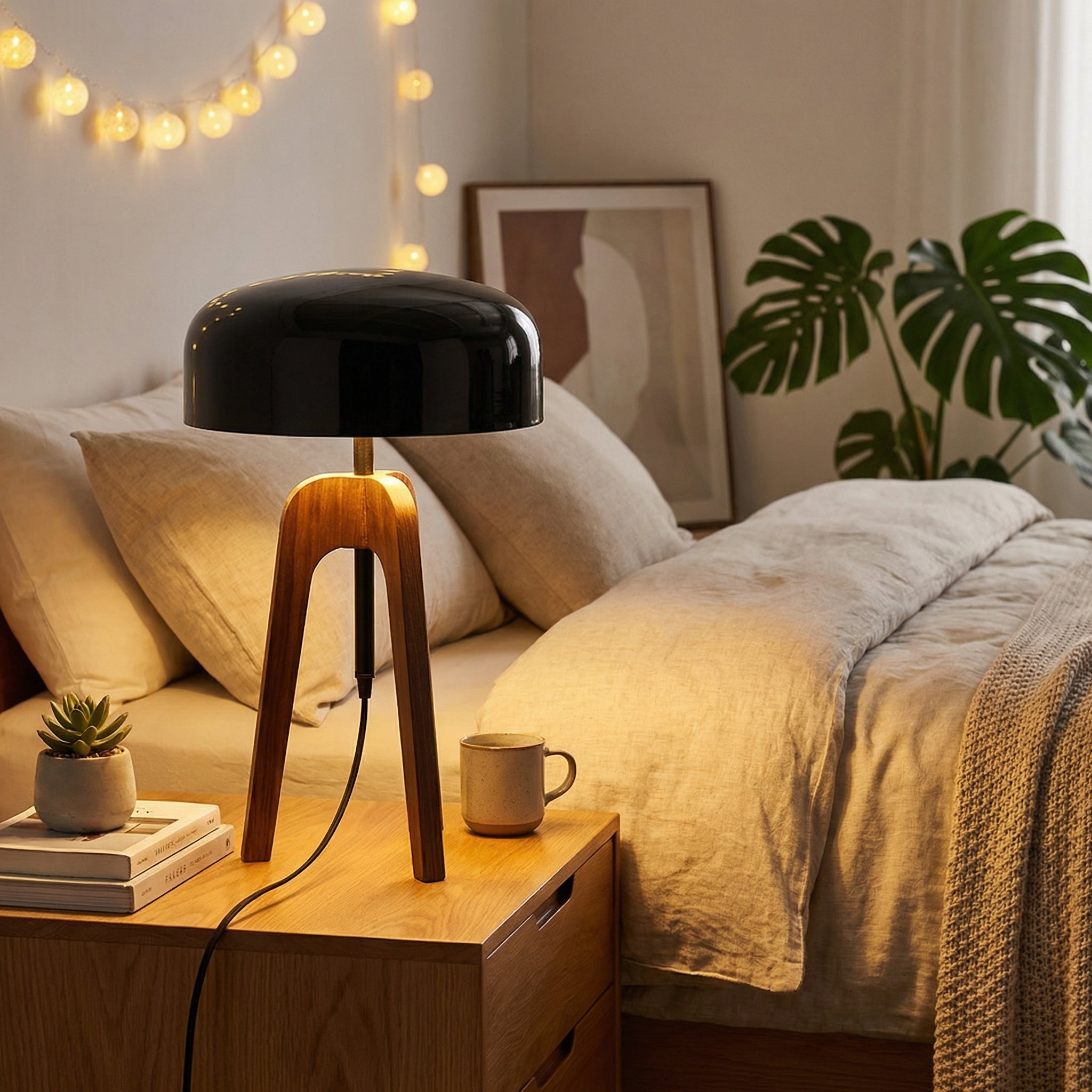 Japanese Style Wooden Tripod Table Lamp