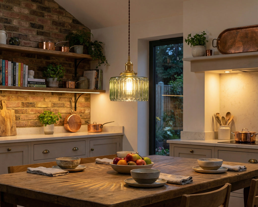 Vintage Brass Glass Pendant Light