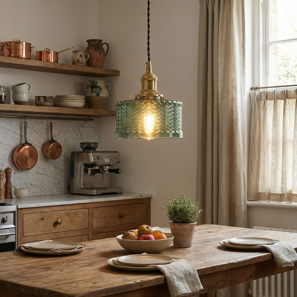 Vintage Brass Glass Pendant Light