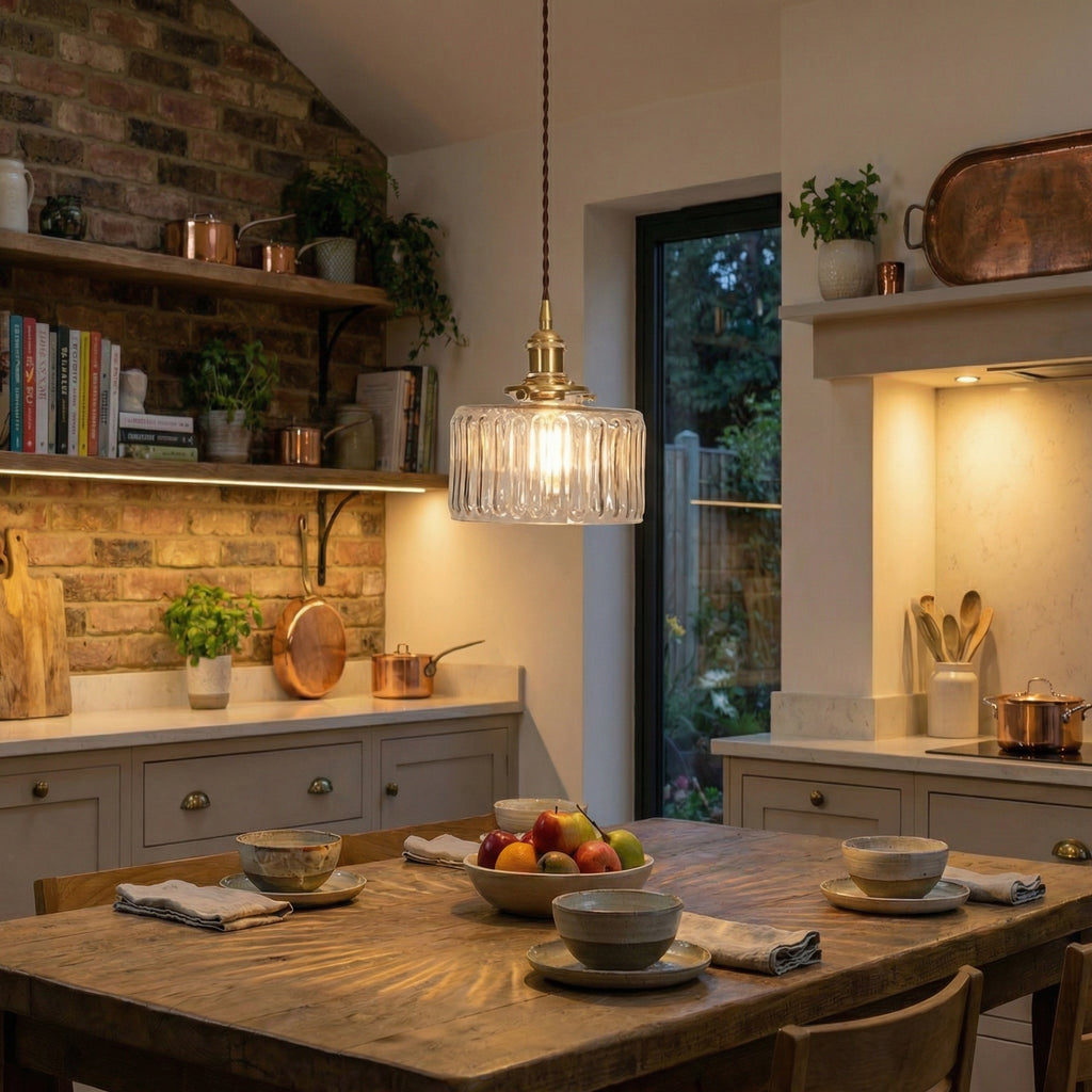 Vintage Brass Glass Pendant Light