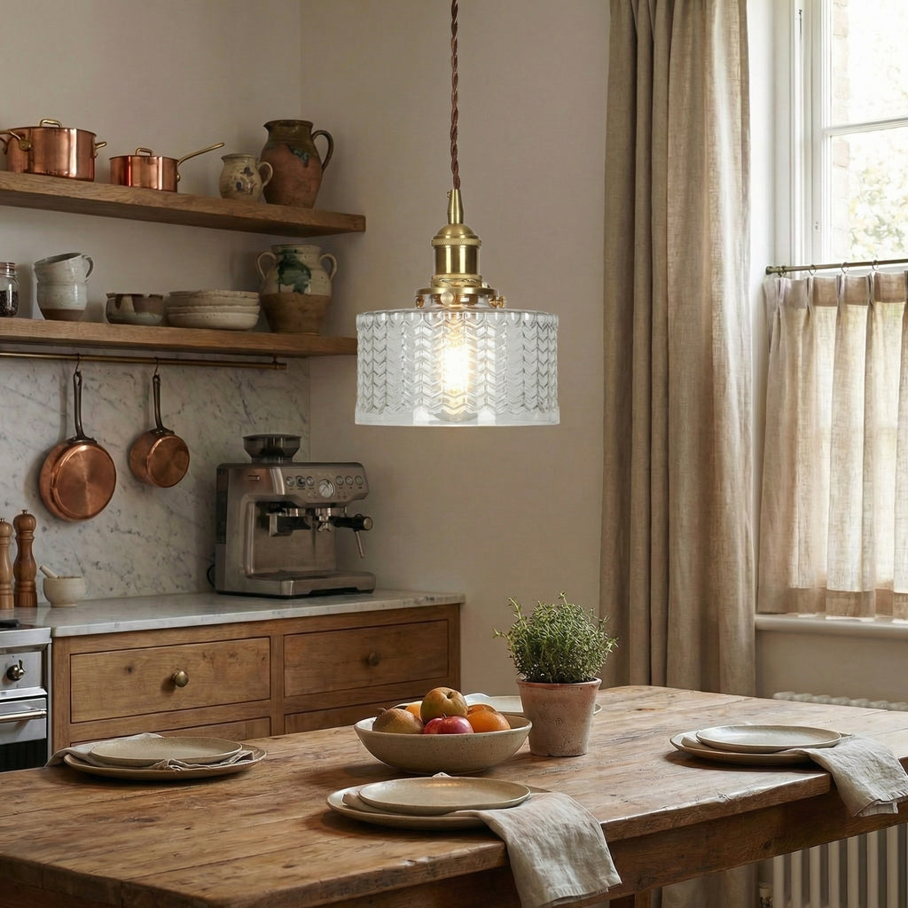 Vintage Brass Glass Pendant Light