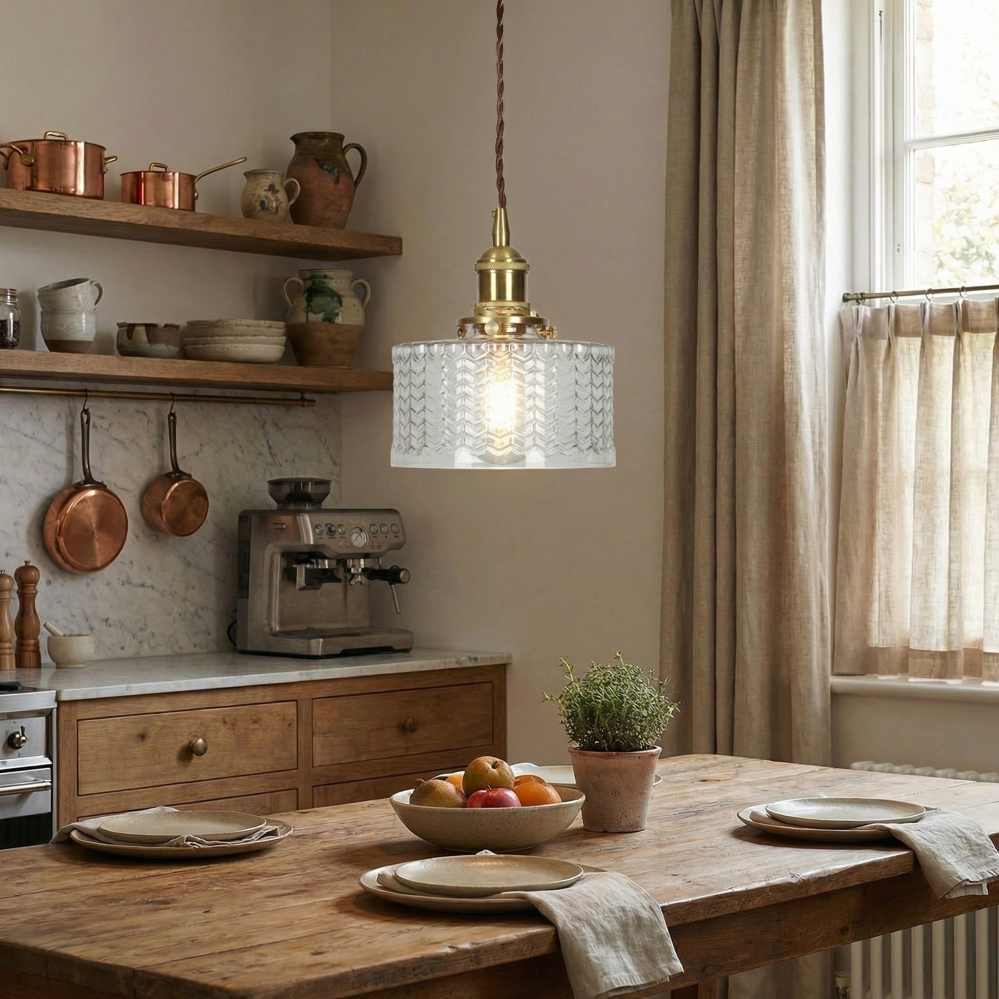 Vintage Brass Glass Pendant Light