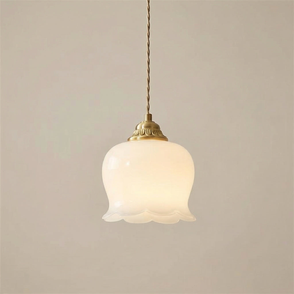 French Cream Lily Pendant with Brass Finish