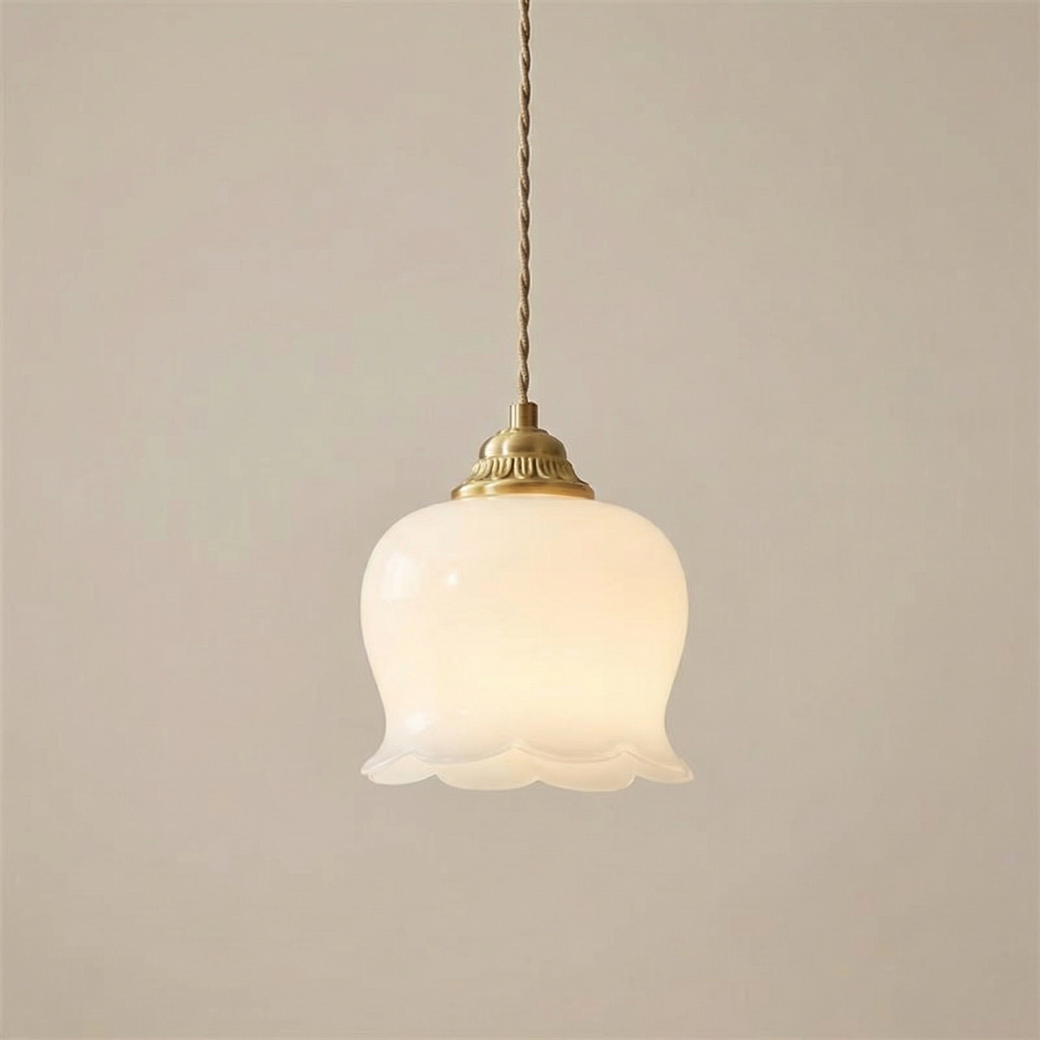 French Cream Lily Pendant with Brass Finish