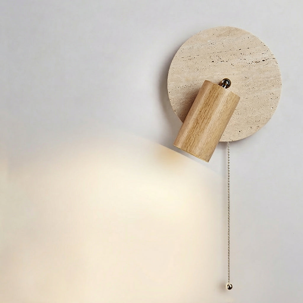 Natural Travertine Wall Reading Lamp with Pull Chain