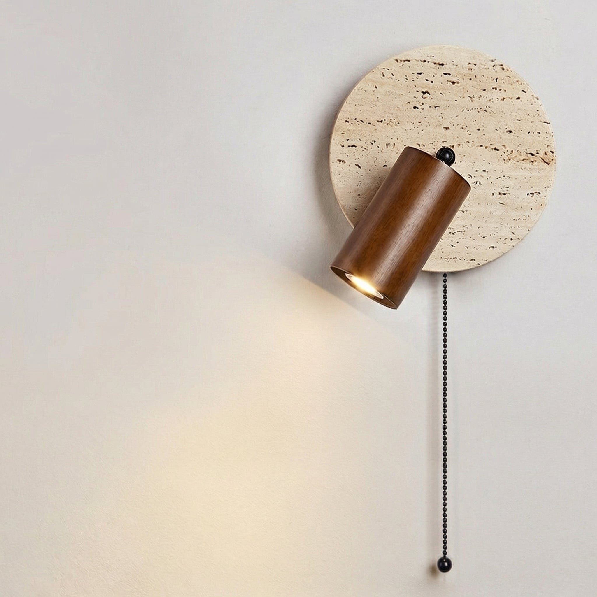 Natural Travertine Wall Reading Lamp with Pull Chain