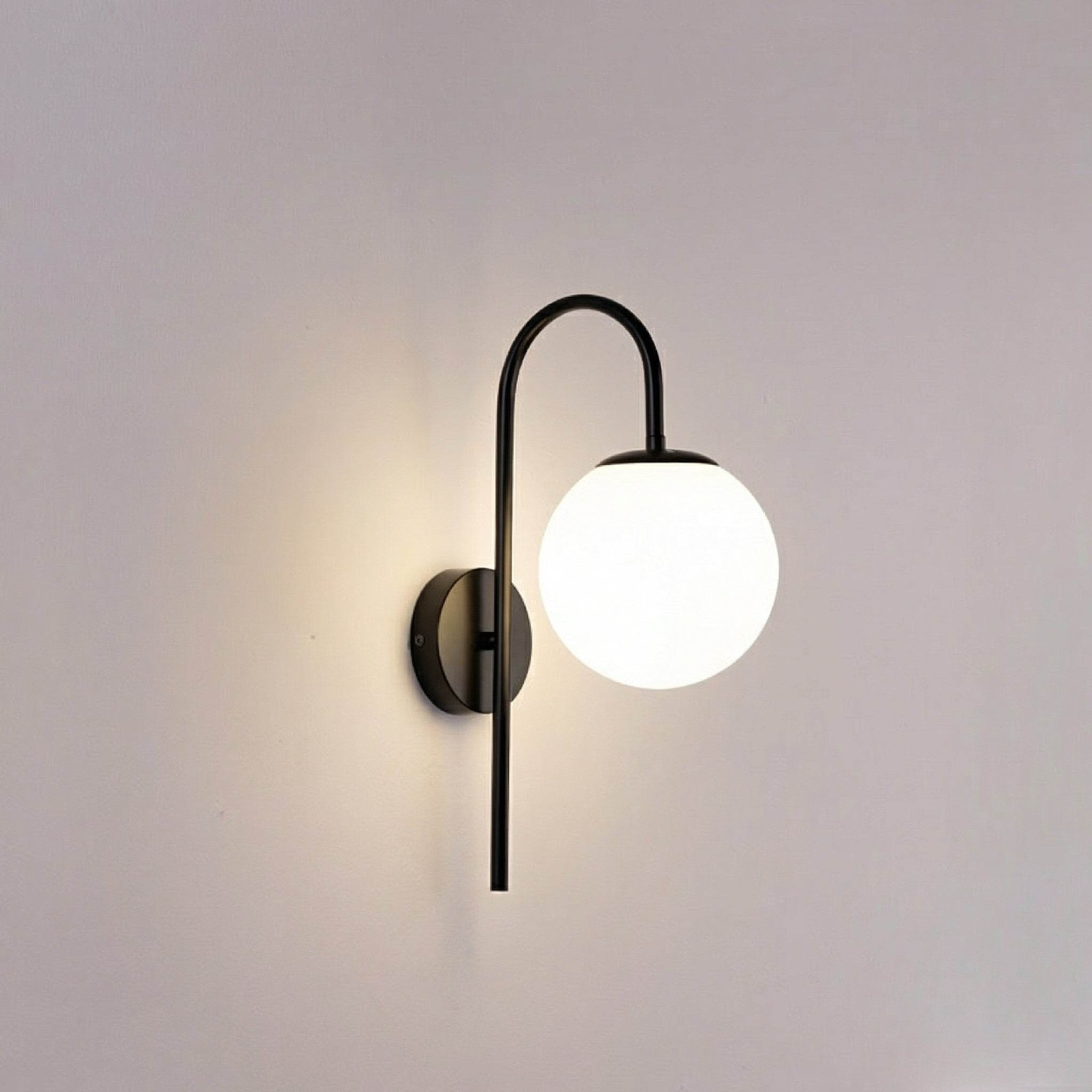 Modern Black Arc Wall Lamp with Glass Globe