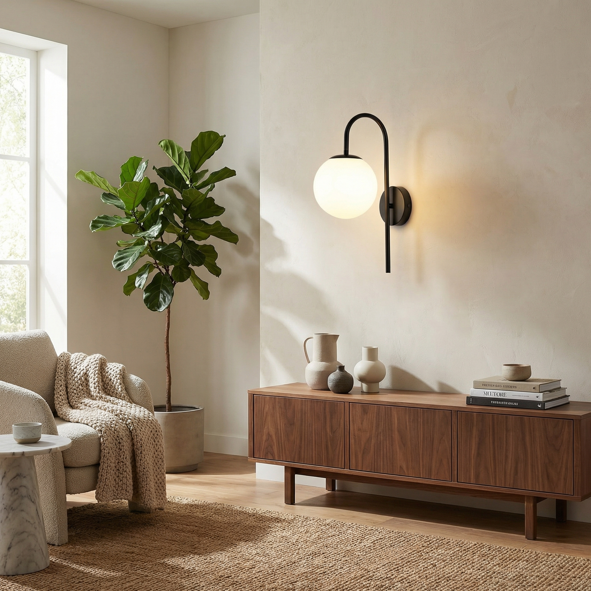 Modern Black Arc Wall Lamp with Glass Globe