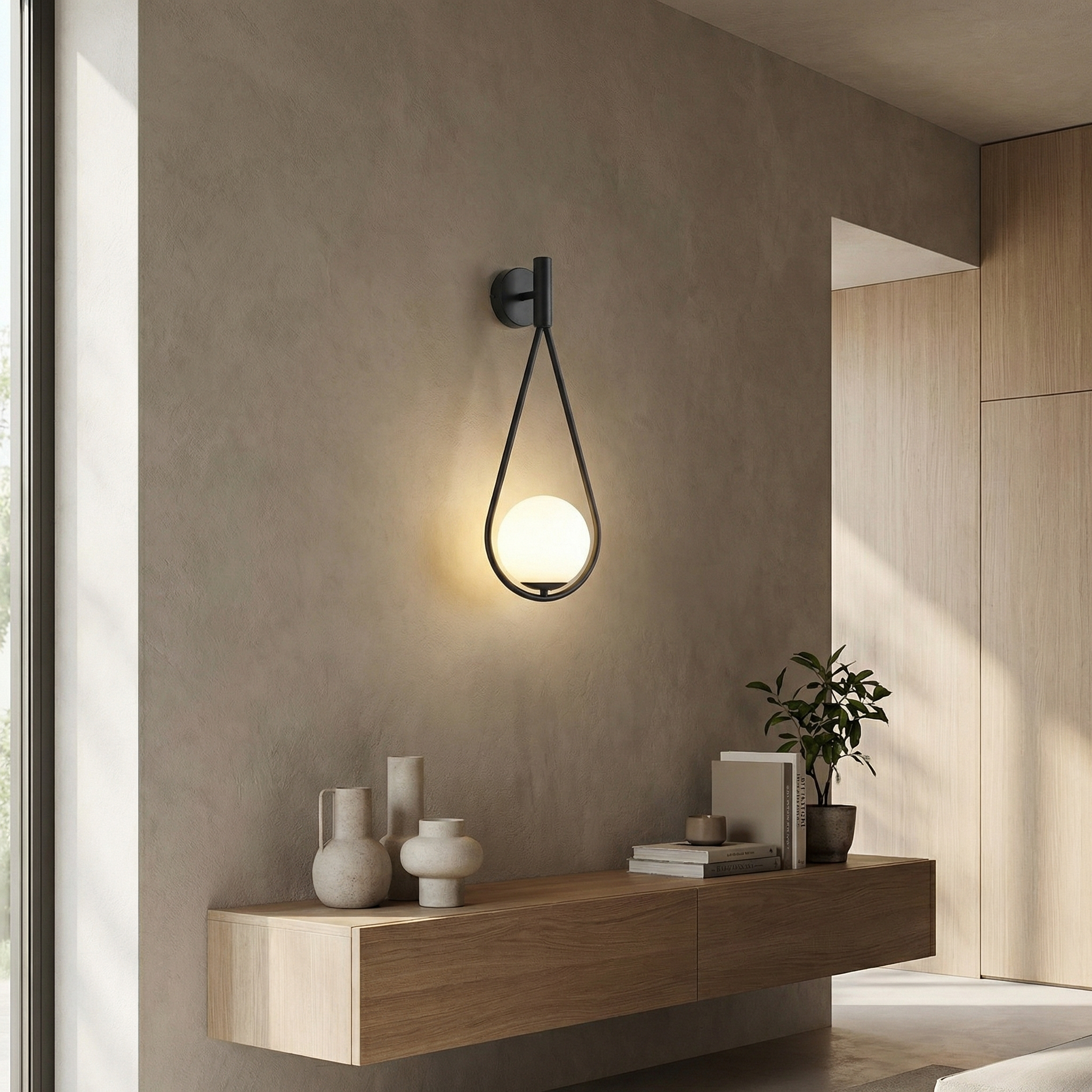 Large Teardrop Black Wall Lamp with Glass Globe