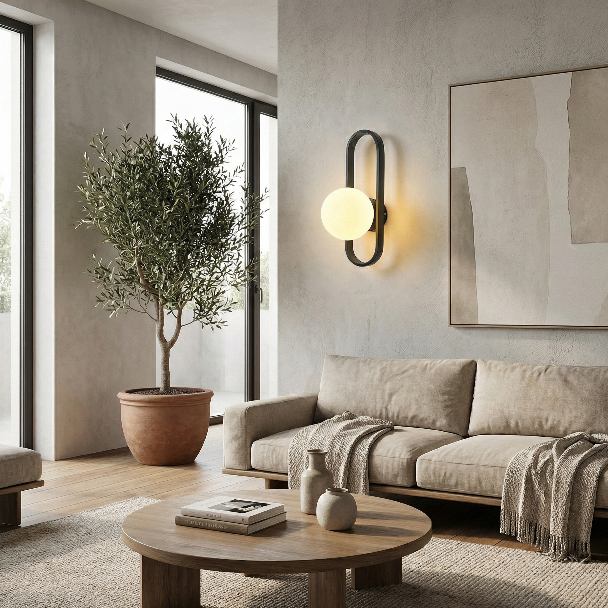 Modern Oval Frame Wall Lamp with Glass Globe