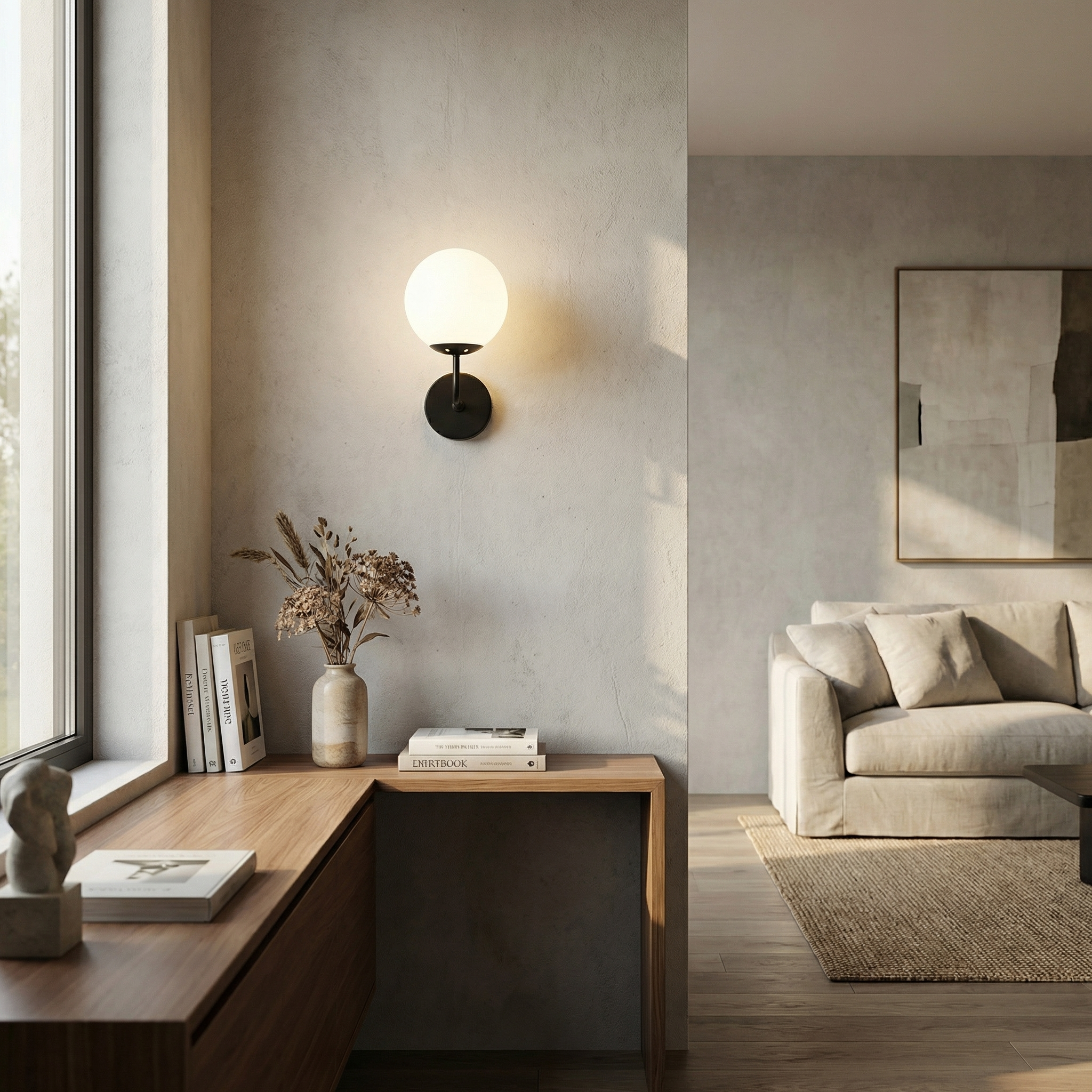 Compact Curved Arm Globe Wall Lamp