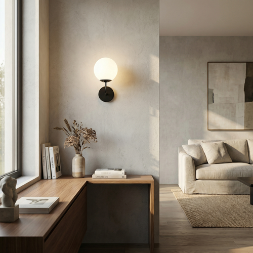 Compact Curved Arm Globe Wall Lamp